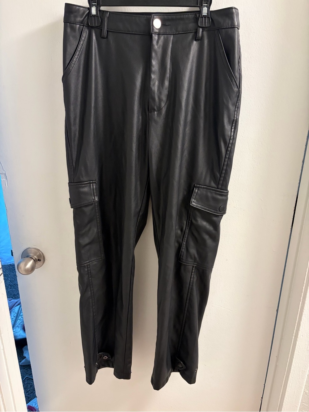 Forever 21 Black Faux Leather Cargo Pants